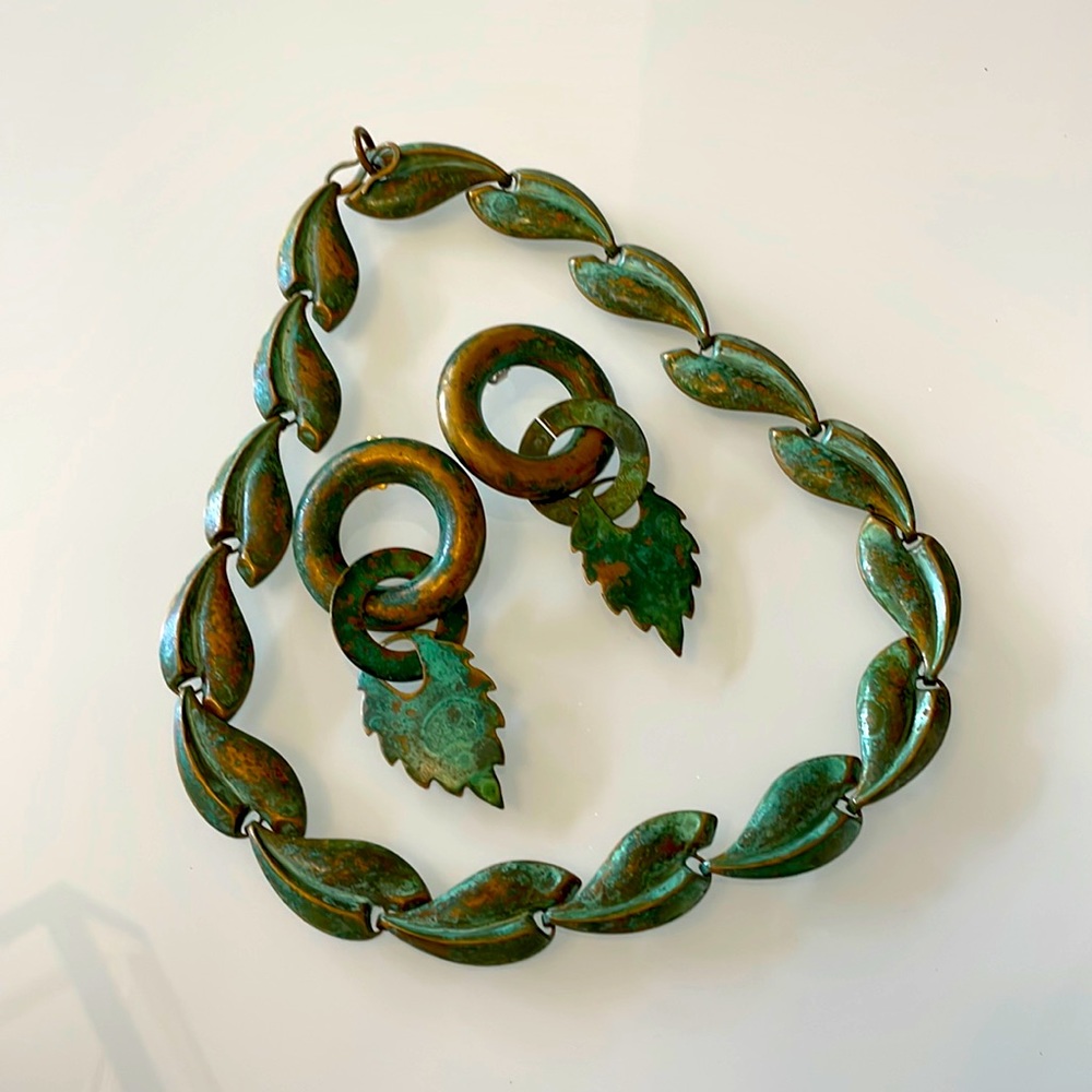 Copper Patina Necklace and Earring Set